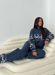 front view of model wearing Princess Polly Alpine Sweater Navy / Cream Long 