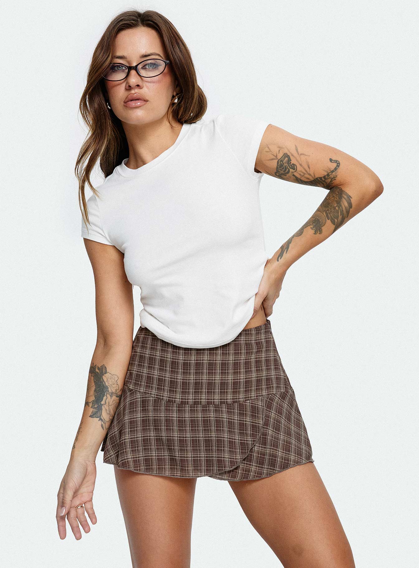   front view of model wearing Princess Polly Sonsie Mini Skirt Multi Check Mini Skirts 