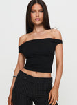 front view of model wearing Princess Polly Irina Multi-Wear Top Black Sleeveless Asymmetric Neckline 