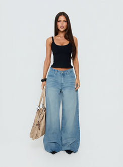 Naylor Mid Rise Wide Leg Jeans Light Wash Denim Light Blue Wash Petite