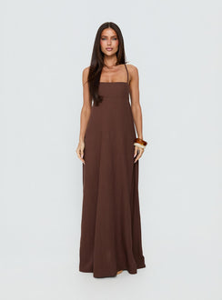 Solie Tie Back Maxi Dress Chocolate Petite