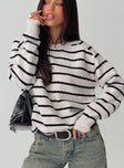 back view of model wearing Princess Polly Souvenirs Knit Sweater Grey Stripe 