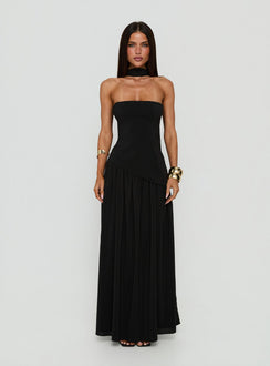 Odela Strapless Drop Waist Maxi Dress Black