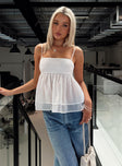 side view of model wearing Princess Polly Fireflies Top White Sleeveless Square Neck 