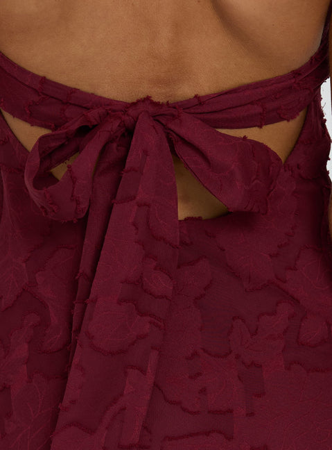 Lyricah Tiered Tie Back Maxi Dress Burgundy Petite