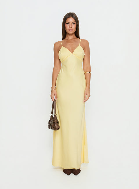Flip A Switch Satin Lace Slip Maxi Dress Butter