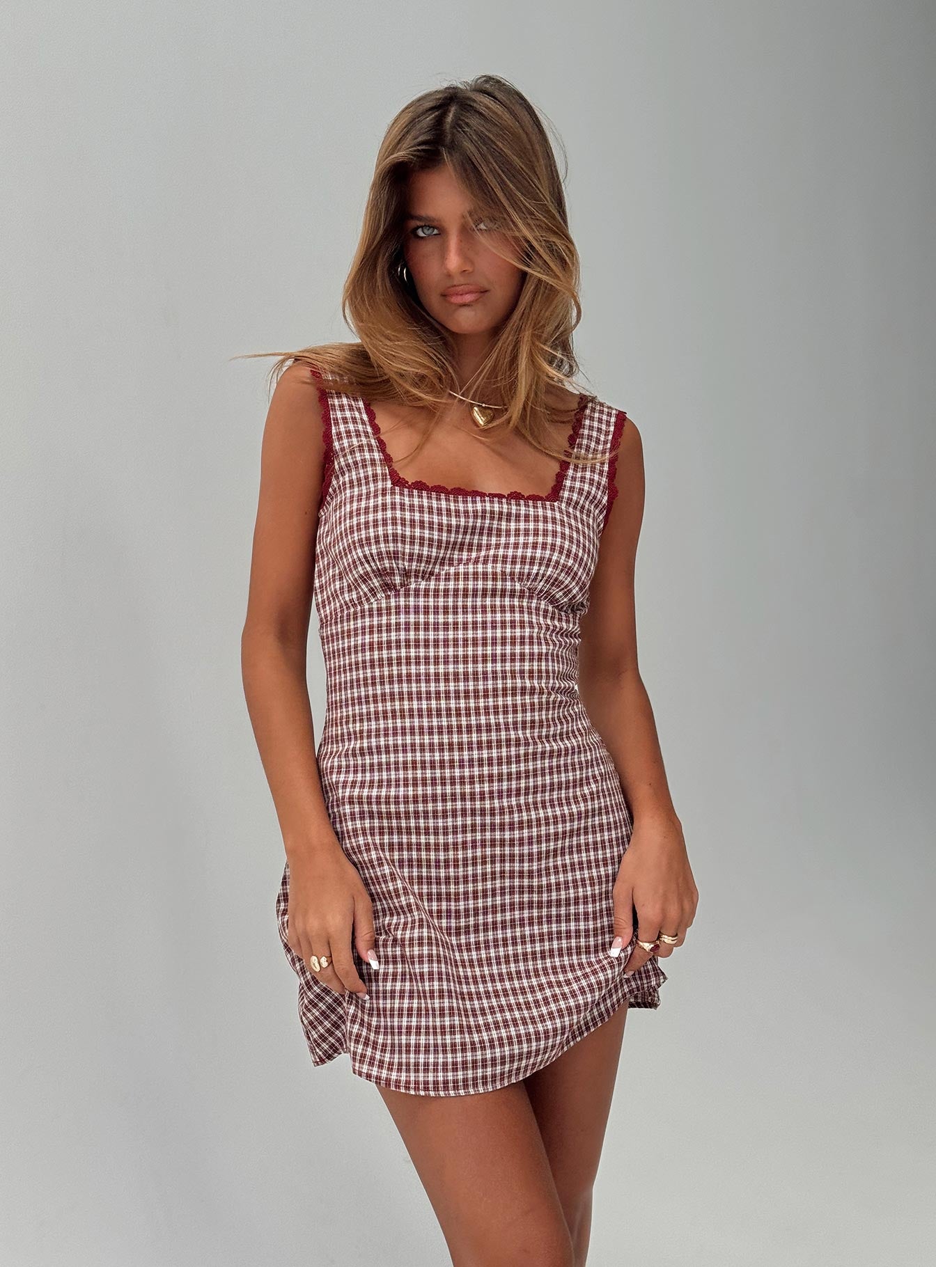 Dasha Mini Dress Red Check Petite | Princess Polly Dasha Mini Dress Red Check Petite | Princess Polly