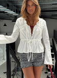 Harloe Ruched Tie Up Long Sleeve Top White