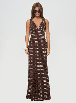 Nellie Maxi Dress Brown Polka Dot Tall