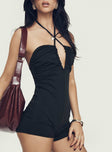 Romper Slim fit, halter style, cross detail, plunging neckline Good stretch, fully lined