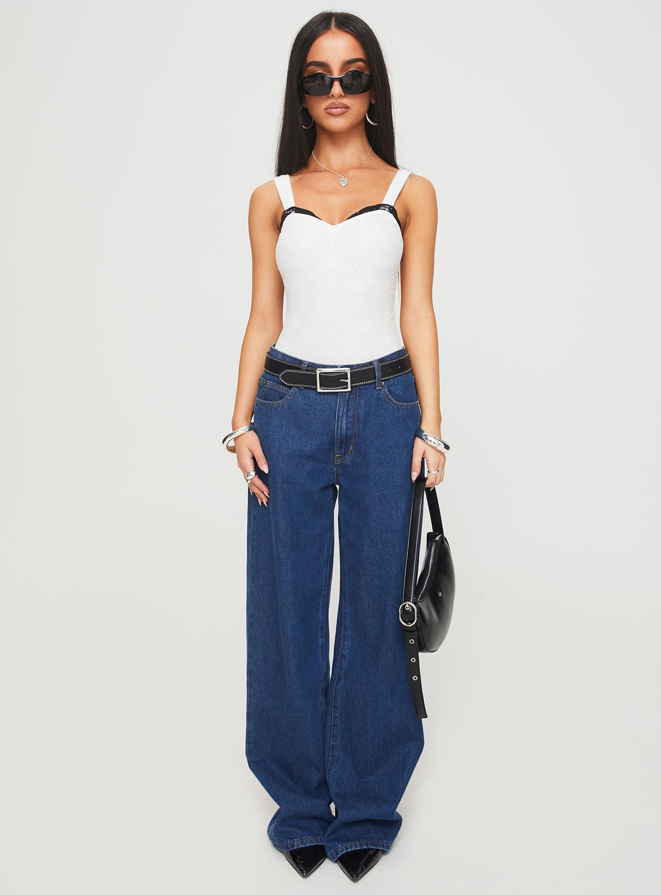 back view of model wearing Princess Polly Landry Lace Bodysuit White Sleeveless 