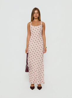 Picante Bias Cross Back Maxi Dress Pink Polka