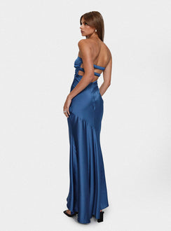 back view of model wearing Princess Polly Stand A Chance Twist Detail Maxi Dress Navy Sweetheart Neckline 