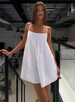 Stick With Me Tie Back Babydoll Mini Dress White
