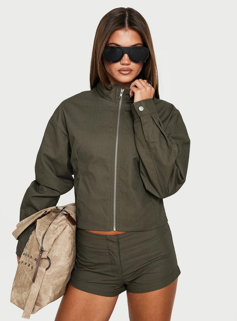 Avorie High Neck Cinched Jacket Khaki