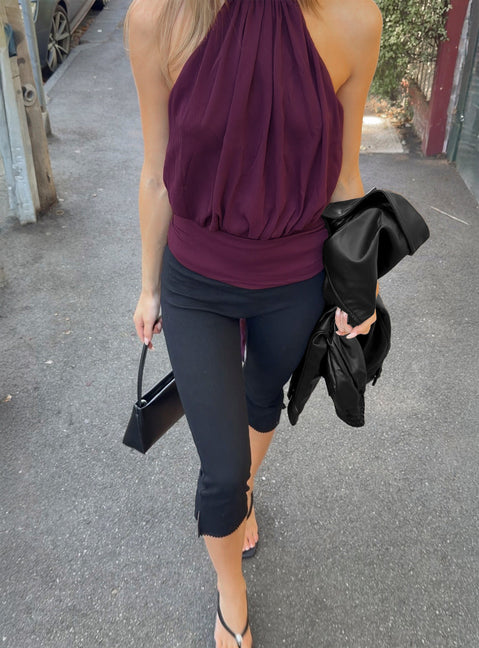 Faythe High Neck Tie Top Berry