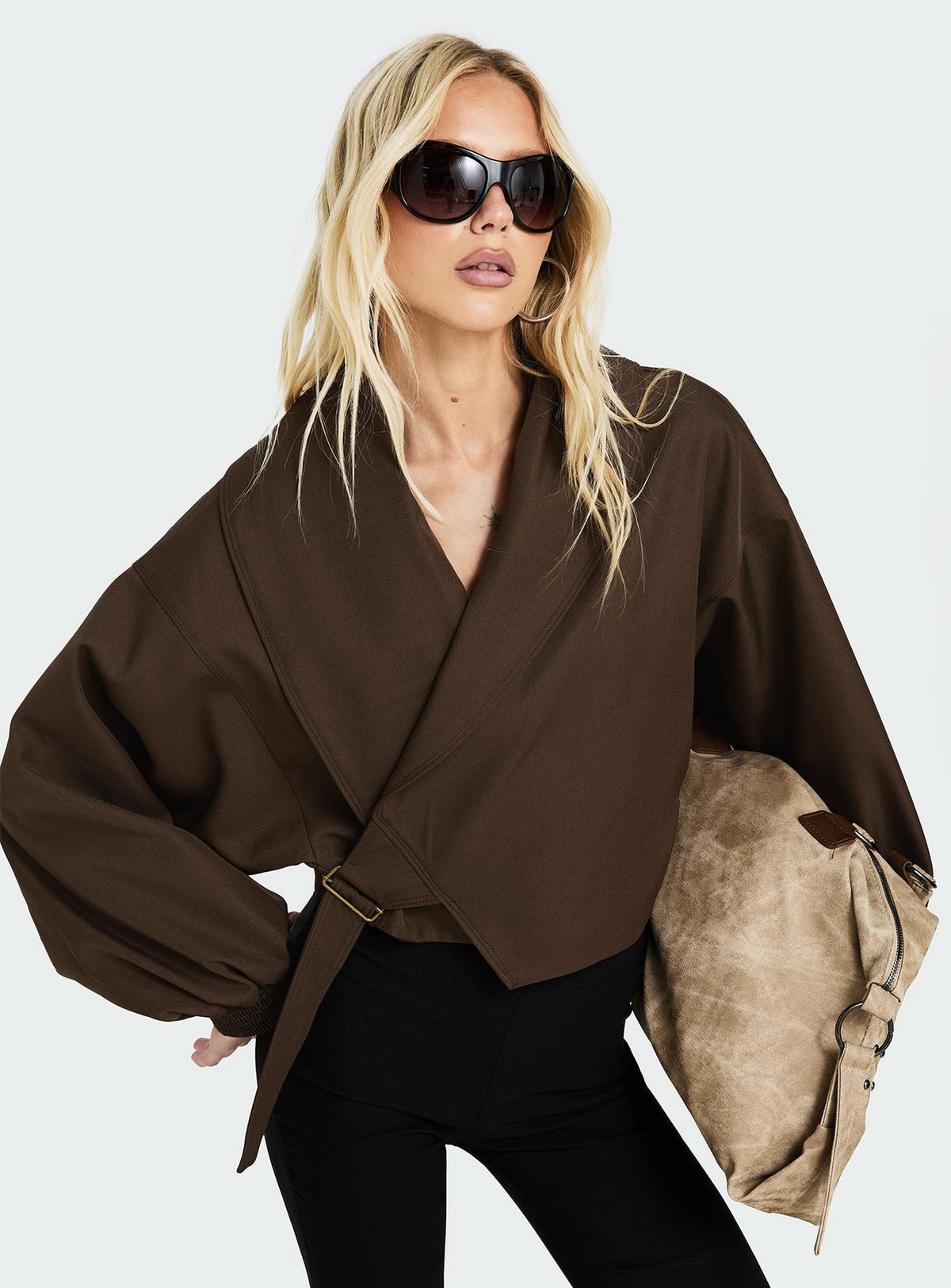 Adelaiide Cropped Wrap Trench Jacket Chocolate