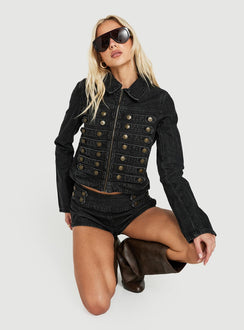 Kingstonn Military Denim Jacket Washed Black