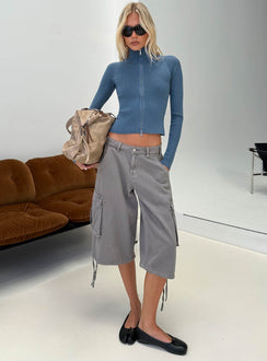 Kovah Zip Through Funnel Neck Knit Sweater Blue