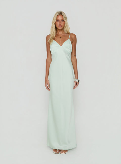 Flip A Switch Satin Lace Slip Maxi Dress Mint