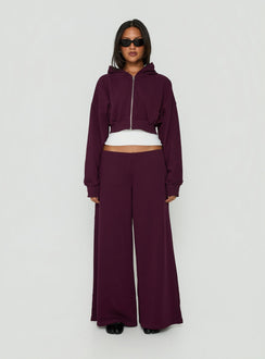 Lanna Fleece Zip Through Cropped Hoodie Plum
