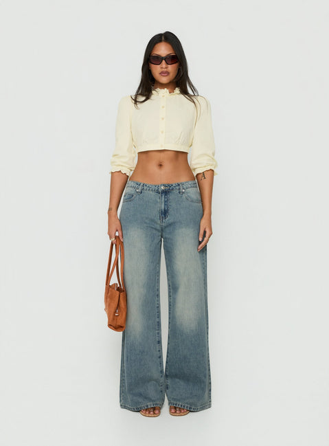 Karlos Low Rise Cinched Baggy Jeans Vintage Mid Blue Wash
