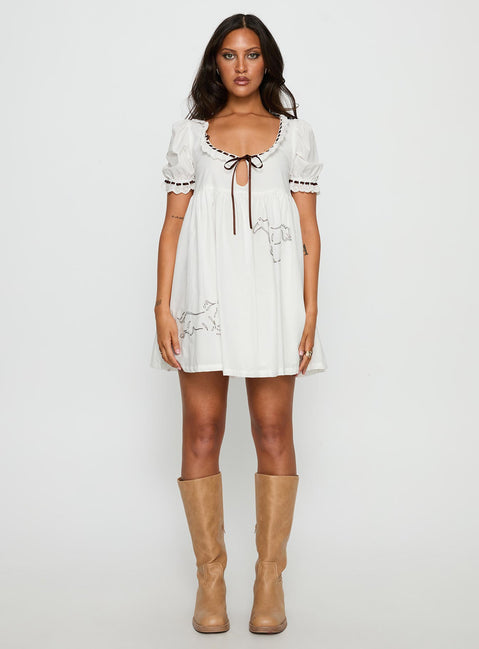 Cloudy Babydoll Contrast Trim Mini Dress White | Princess Polly Cloudy Babydoll Contrast Trim Mini Dress White | Princess Polly