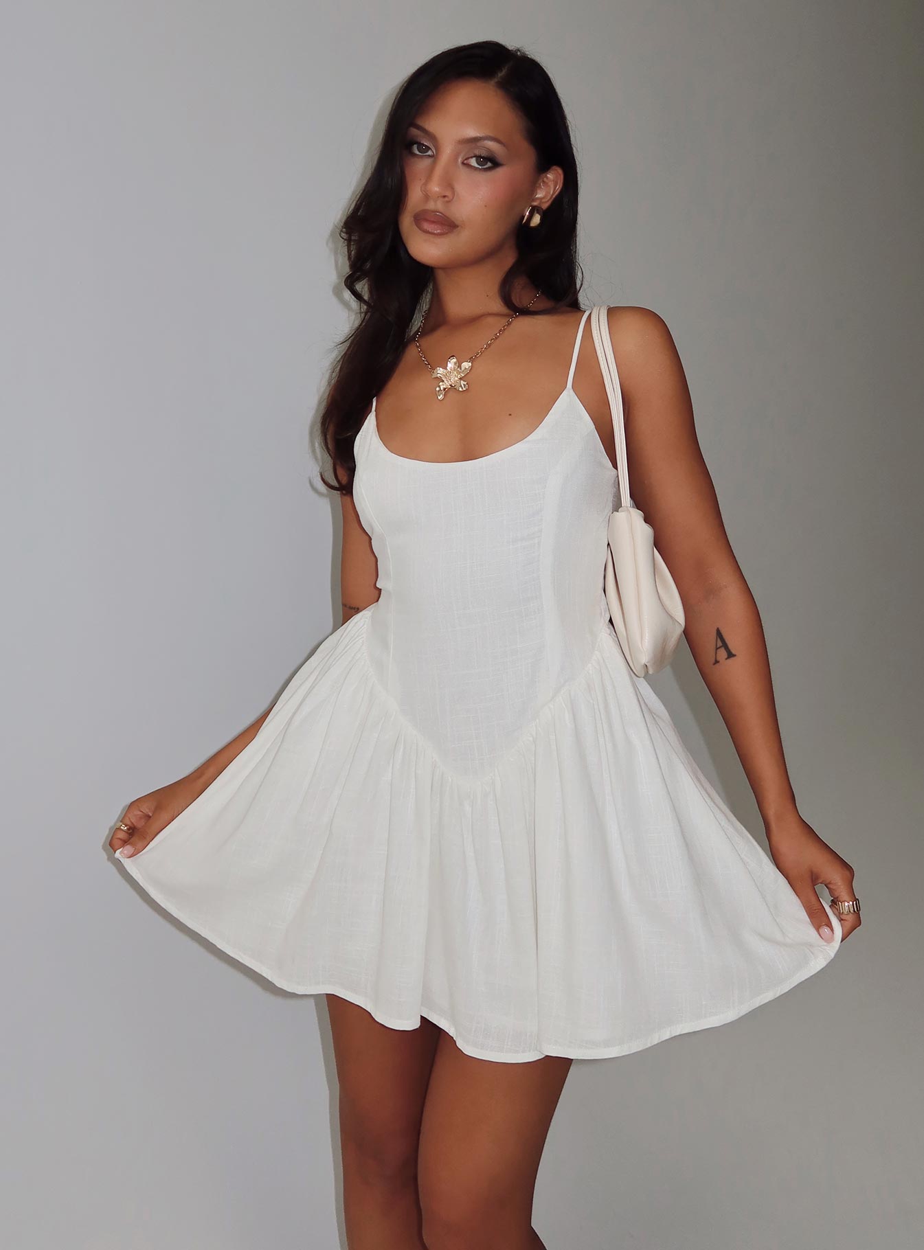 Angel Wings Tie Up Mini Dress White Angel Wings Tie Up Mini Dress White