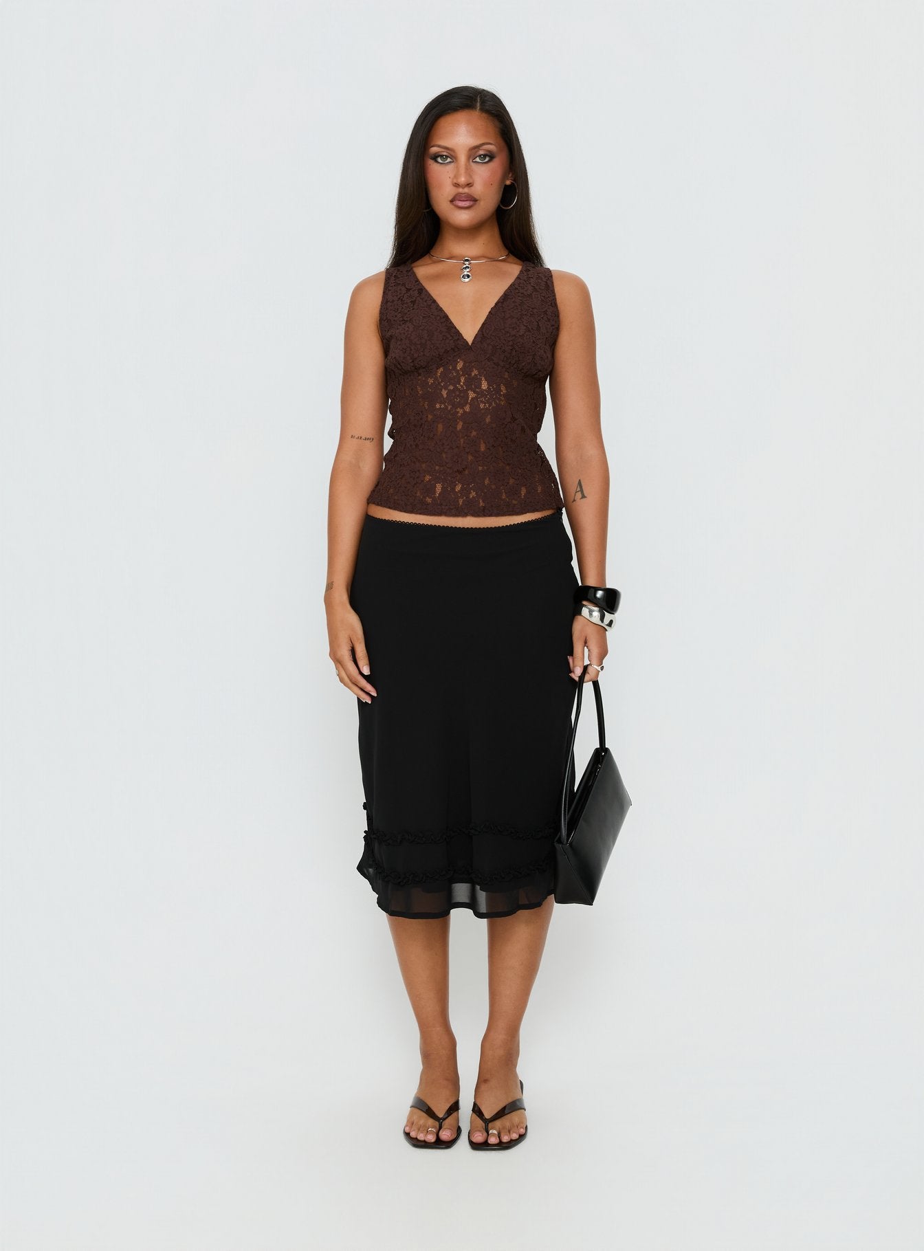 Clarabella Frill Midi Skirt Black | Princess Polly