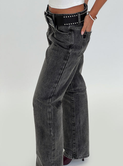 back view of model wearing Princess Polly Better Half Low Rise Jeans Charcoal Low Rise Jeans 
