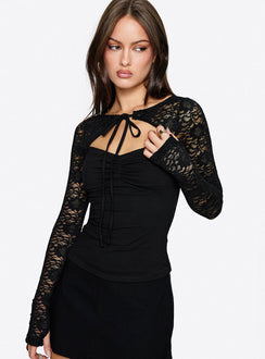 Whitnea Long Sleeve Lace Cut Out Top Black