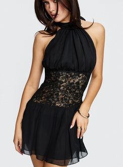 Bridges Halter Lace Mini Dress Black