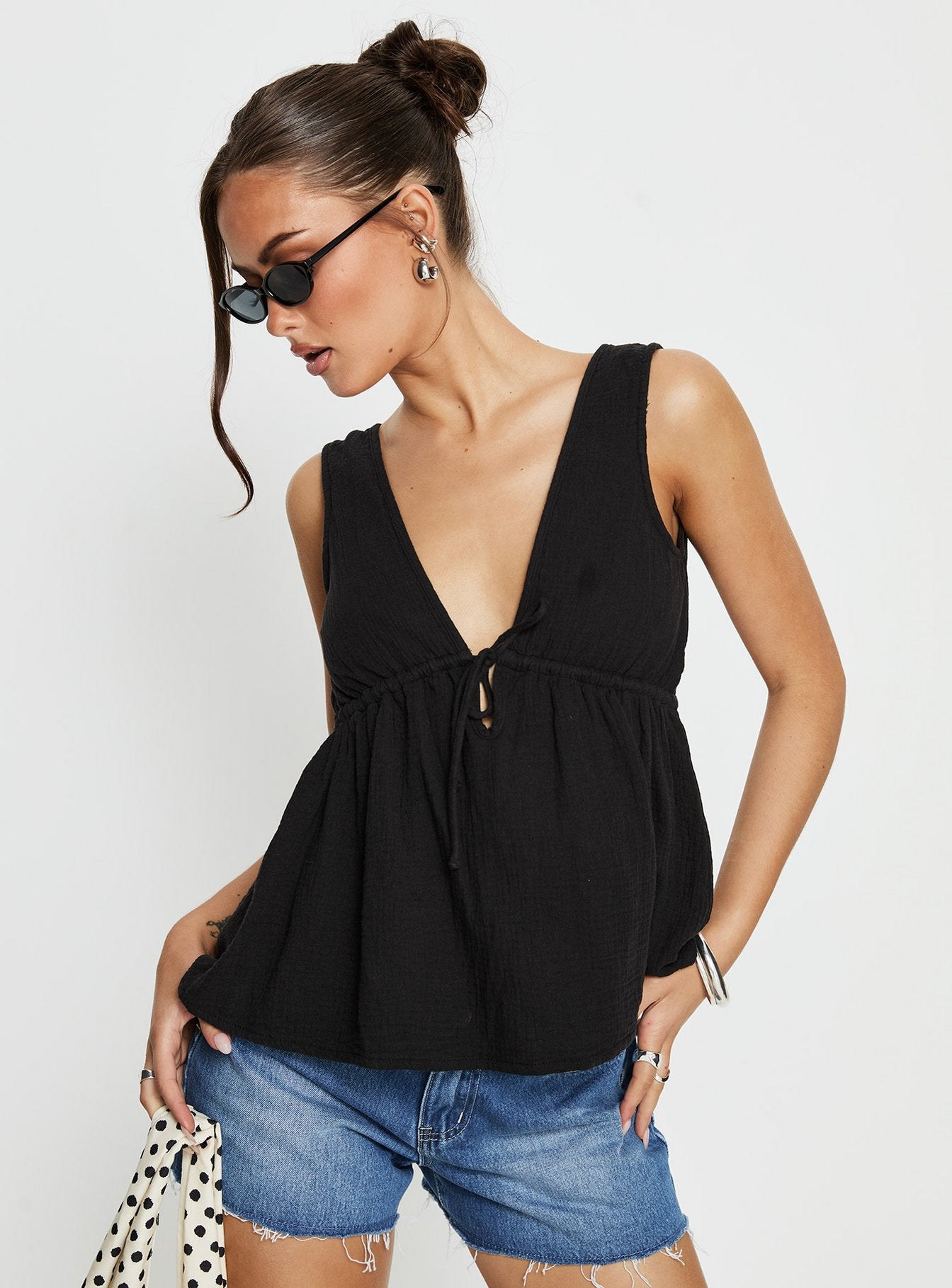 Dianna Babydoll Cami Top Black