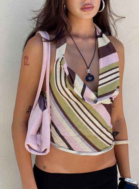 Karmina Cowl Neck Halter Top Stripe Multi