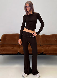 Wynna Eyelet Detail One Shoulder Top Chocolate