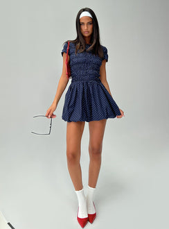 Kennedia Shirred Bubble Hem Mini Dress Navy