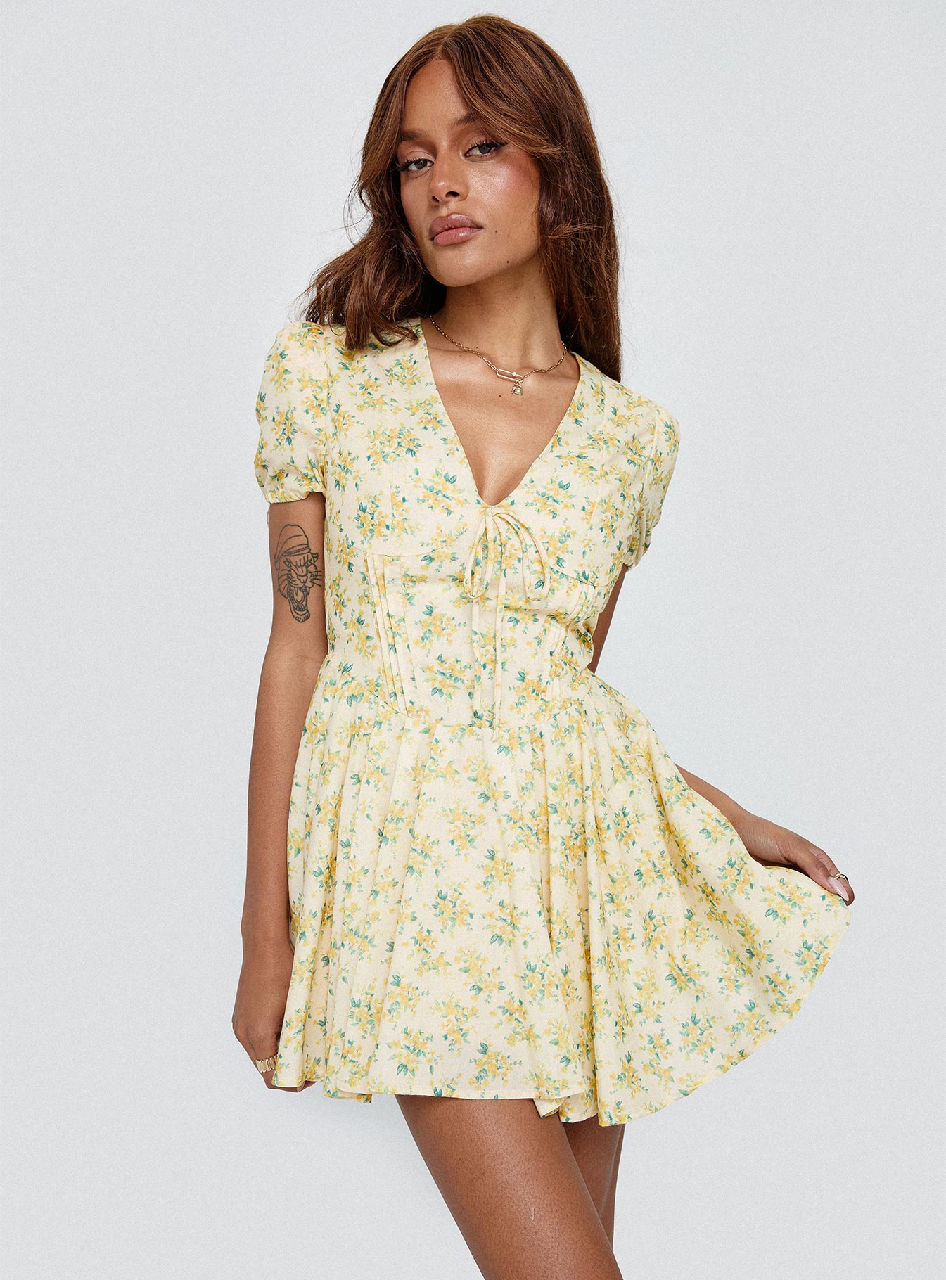 Human Nurture Mini Dress Yellow Floral | Princess Polly Human Nurture Mini Dress Yellow Floral | Princess Polly