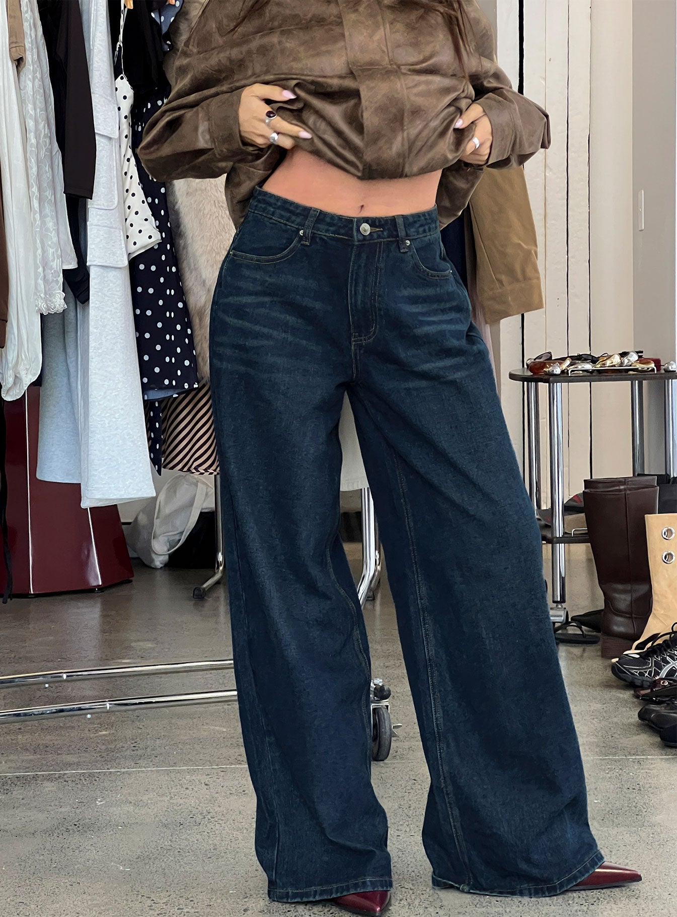 Naylor Mid Rise Wide Leg Jeans Mid Blue Wash