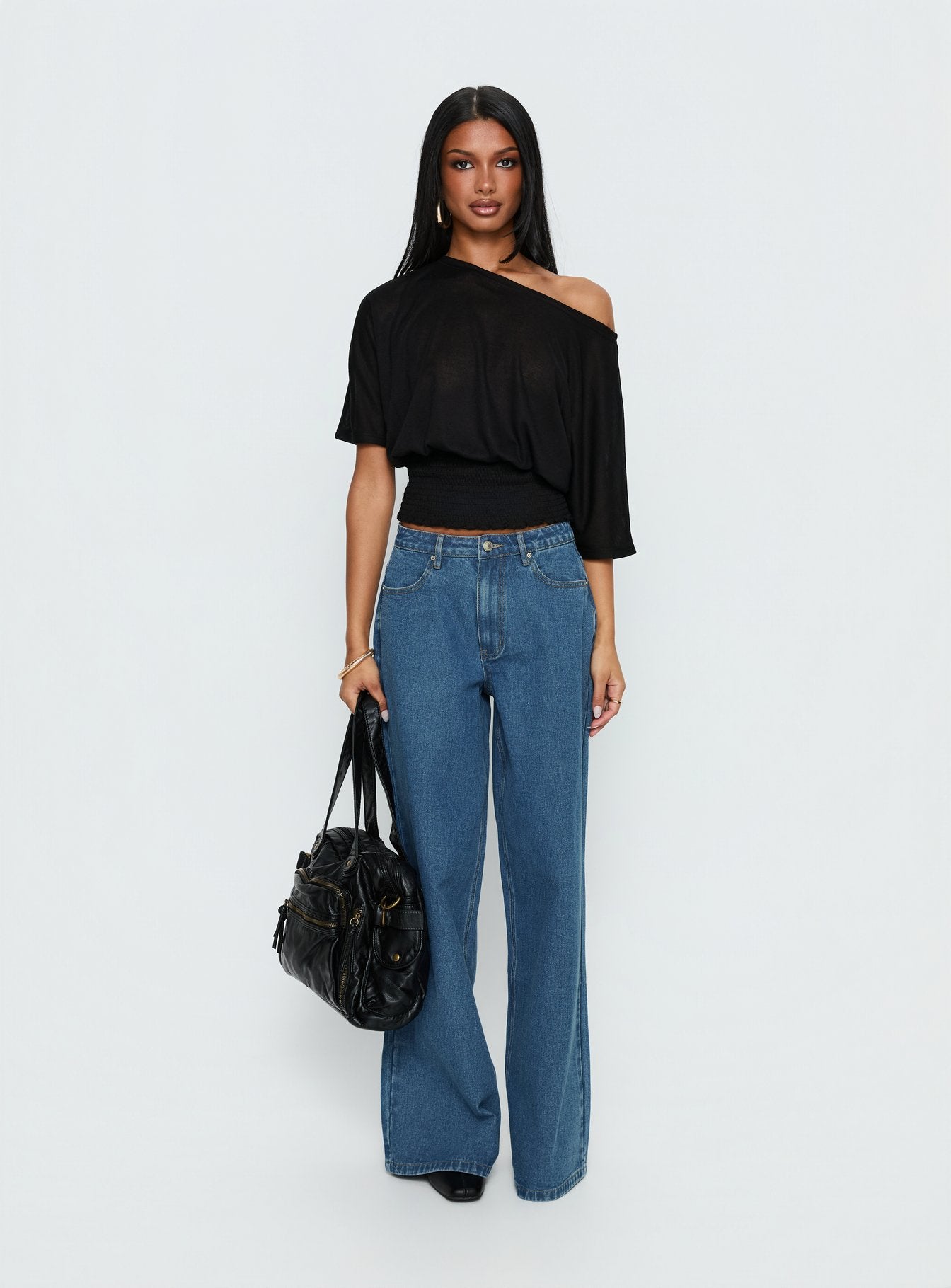 Dayten Off Shoulder Sheer Top Black