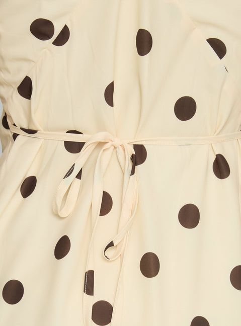 Nellie Mini Dress Lemon / Brown Polka Dot