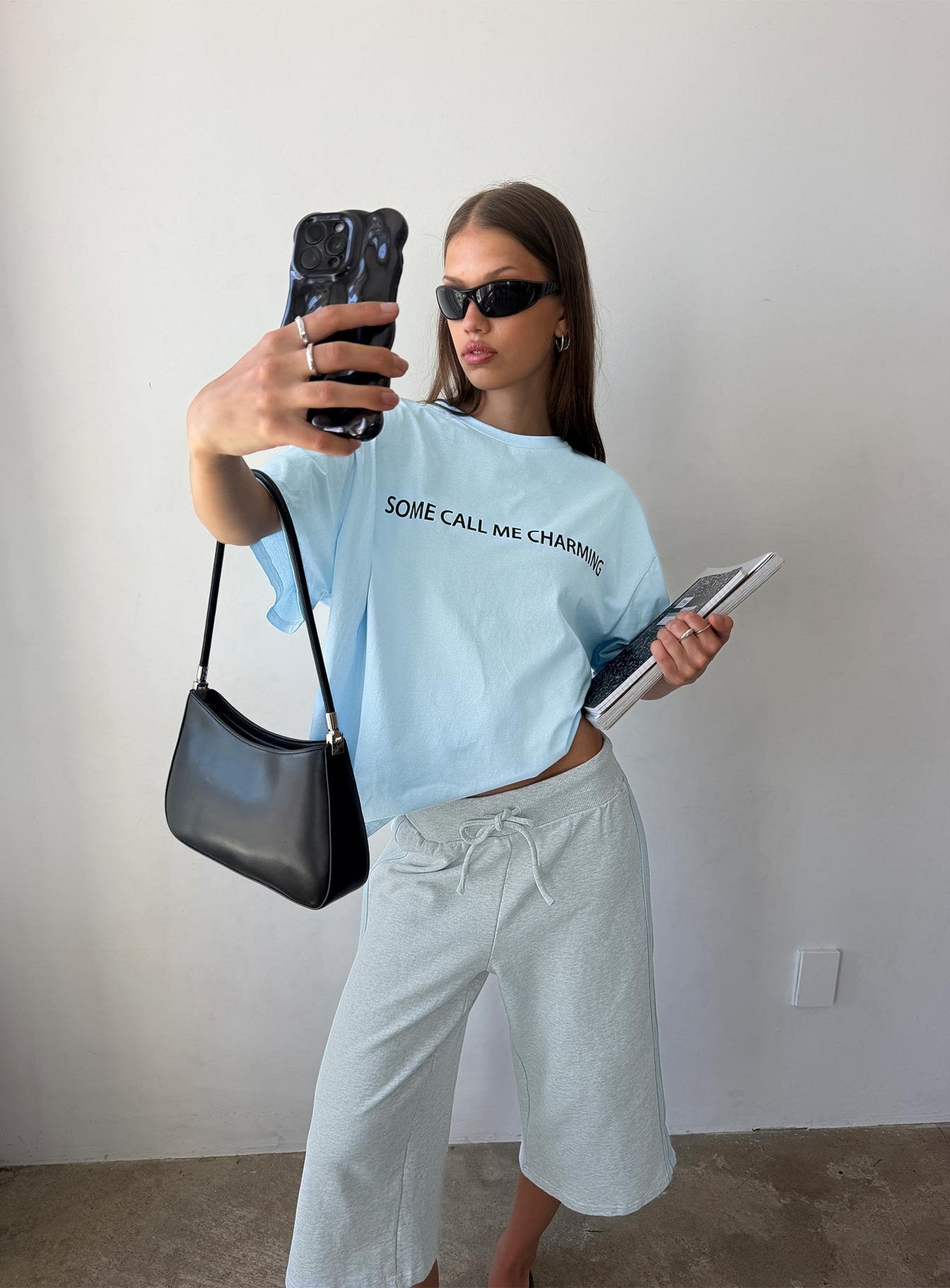Some Call Me Charming Oversized Graphic Tee Light Blue