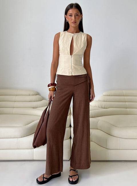 Silver Moon Linen Blend Tie Pants Petite | Brown | Womens