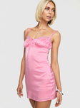 Pink mini dress Silk material, elasticated straps, cut out back detail, invisible zip fastening