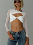 Long sleeve top Copped style, double twist detail at front, mesh material Good stretch, lined bust, sheer Princess Polly Lower Impact 