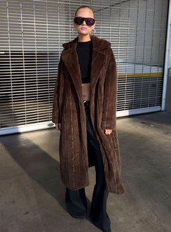 Moss Faux Fur Coat Chocolate
