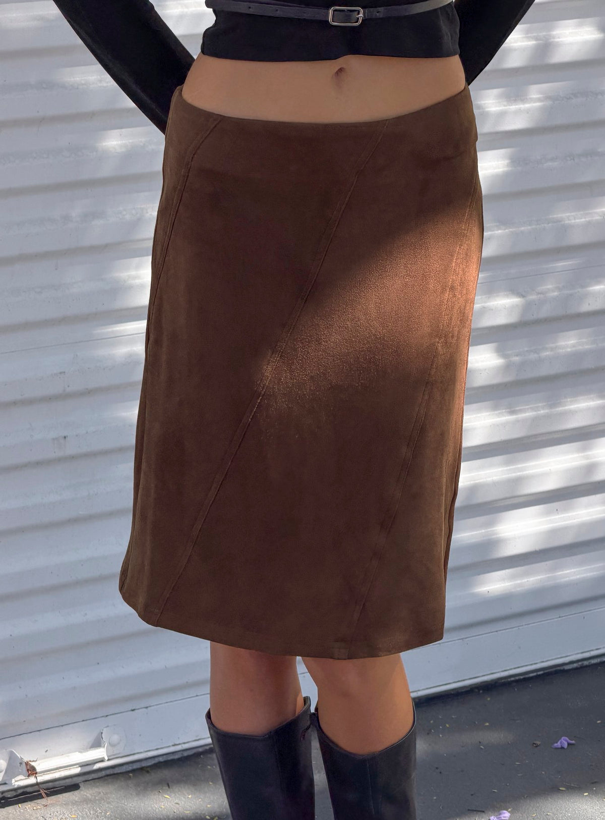 Shades Of Love Faux Suede Midi Skirt Chocolate