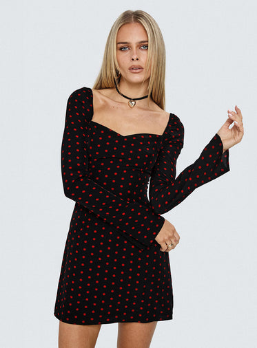 Addisen Long Sleeve Mini Dress Polka Dot