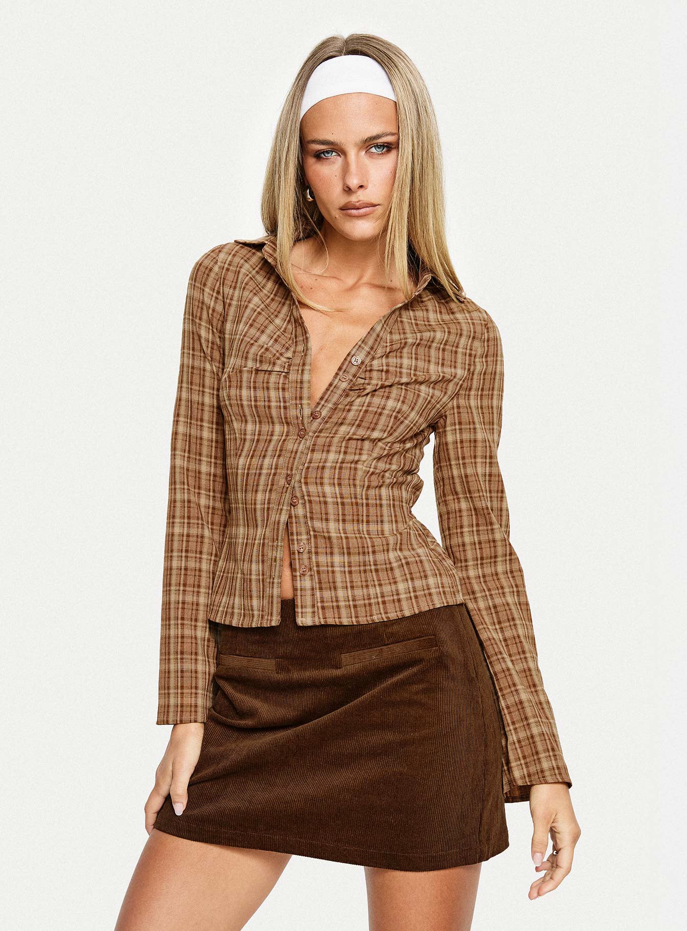 Araceli Corduroy Mini Skirt Brown | Princess Polly