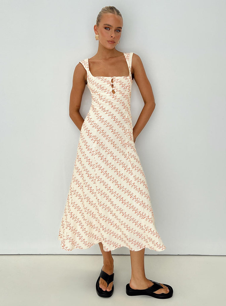 Chosen Girl Linen Blend Midi Dress Multi