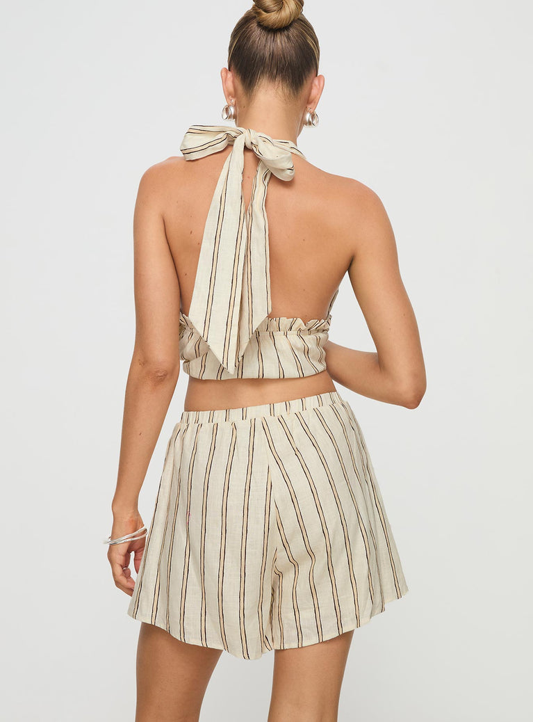 Refined Ease: Linen Collared Crop Top 72911